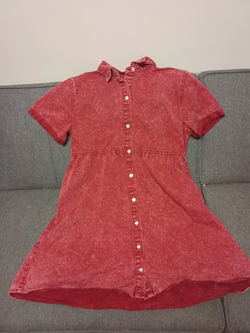 Source Unknown Red Washed Button-Front Midi Dress